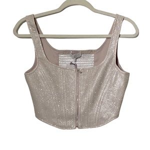WAYF Where Are You From NWT Front Zip Silver Glitter Crop Corset Top Size XS